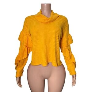 Yellow Ruffle Sleeve Women's Top